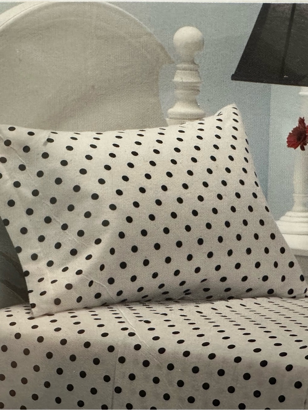 Flannel Polka Dot Pillowcase and Sheet Set - Twin Black on Cream/White NEW